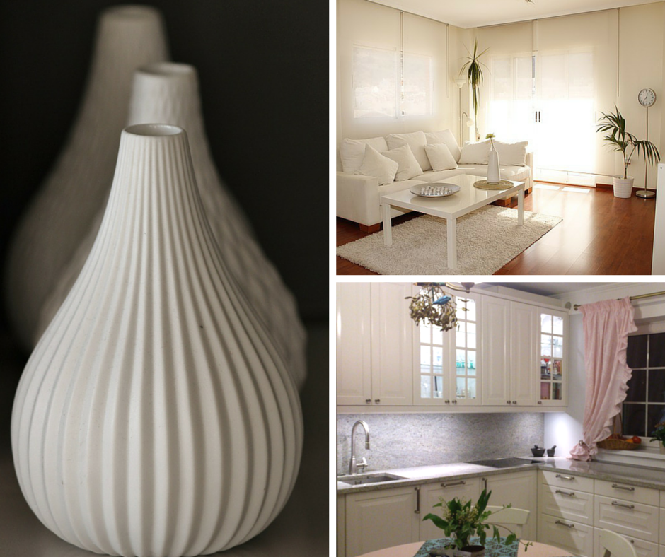 Deko-Ideen24: Collage mit weißer Möbel und Dekoration