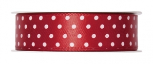 Dekoband Satin rot mit Punkten 25mm20m