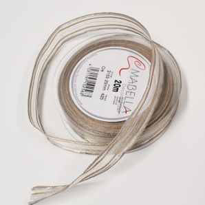 Weihnachtsband Streifen mit Organza beige silber 25mm20m