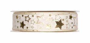Weihnachtsband Sterne creme 25mm25m