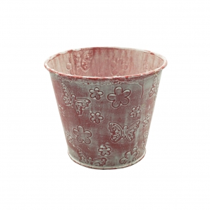 Zinktopf rosa/weiß mit Schmetterlingen Ø12cm 1Stk