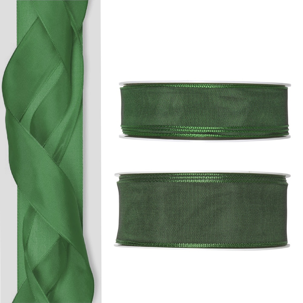 2 filigrane Rollen Satinband Drahtkante grün je 4cm L.ca.2,6m verarbeiten x 5070 